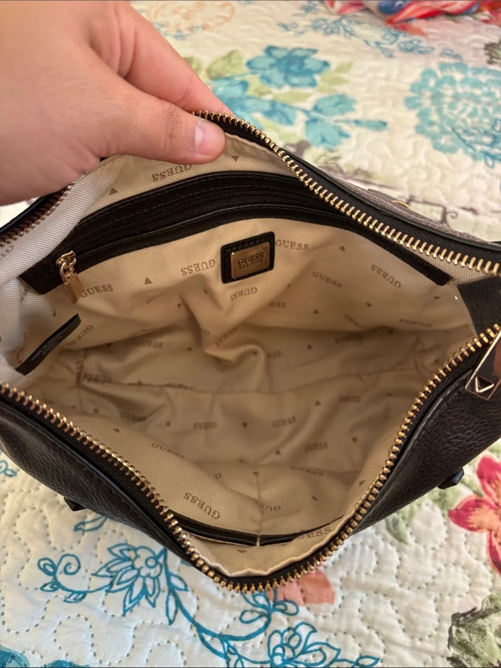 GUESS Black Shoulder Bag with Gold Hardware